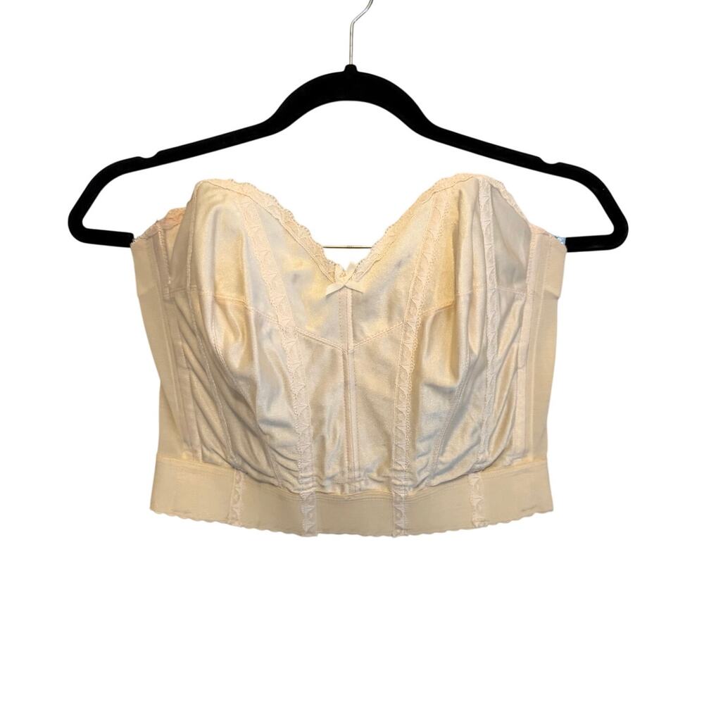 Vintage Promise by Poirette Longline Strapless Bra 38 Cream Corset Bustier Pinup